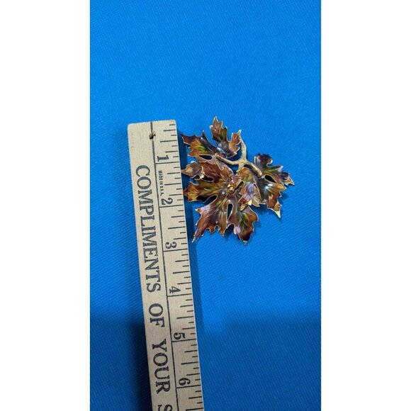 Vintage Weiss Maple Leaf Enamel & Gold Tone Brooch Pin 3" - Picture 5 of 5